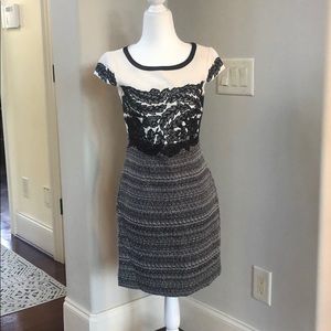 Tahari black, white and grey dress